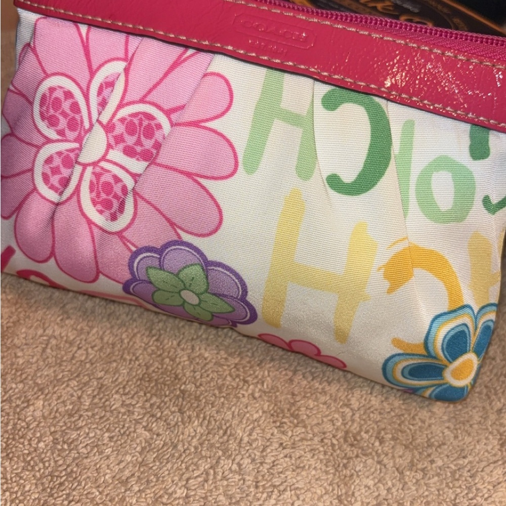 Coach Brand Floral Pink and Multicolor Pouch - Picture 2 of 9